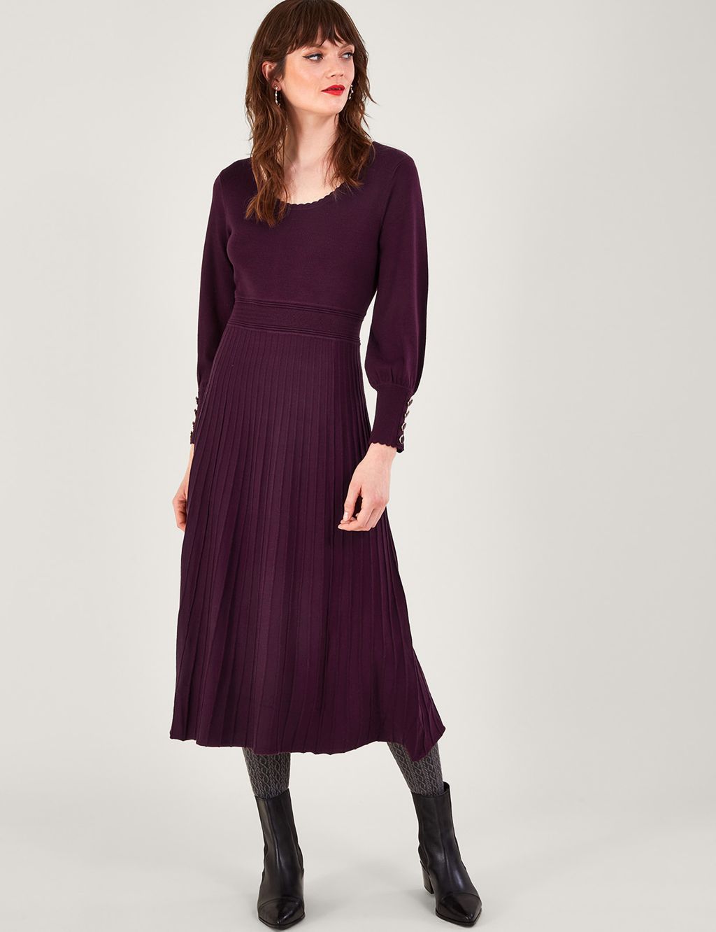 Knitted Pleated Midi Waisted Dress image 1