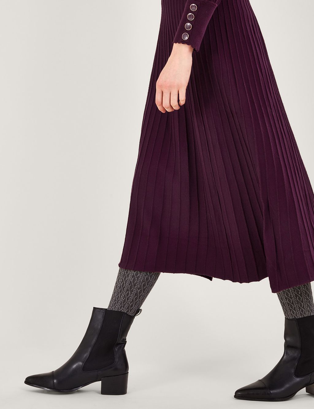 Knitted Pleated Midi Waisted Dress image 3