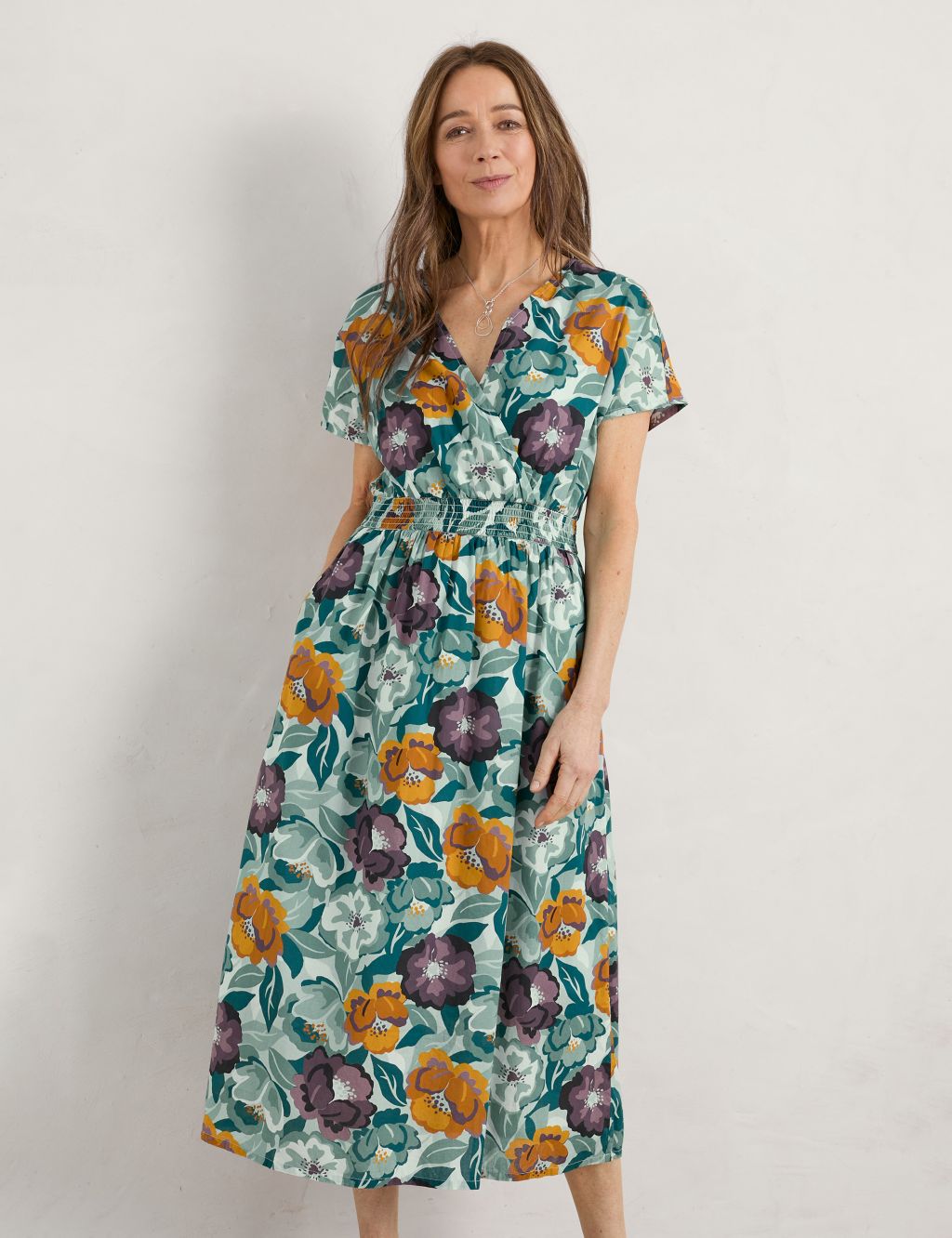 Organic Cotton Floral V-Neck Midi Dress image 2