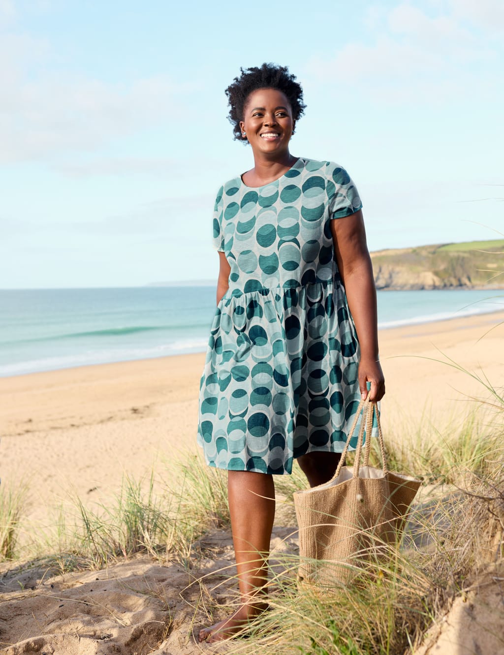 Jersey Printed Knee Length Waisted Dress image 1