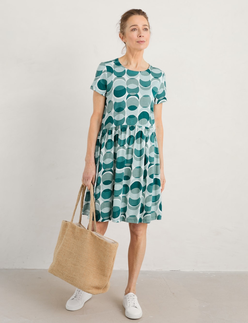 Jersey Printed Knee Length Waisted Dress image 2