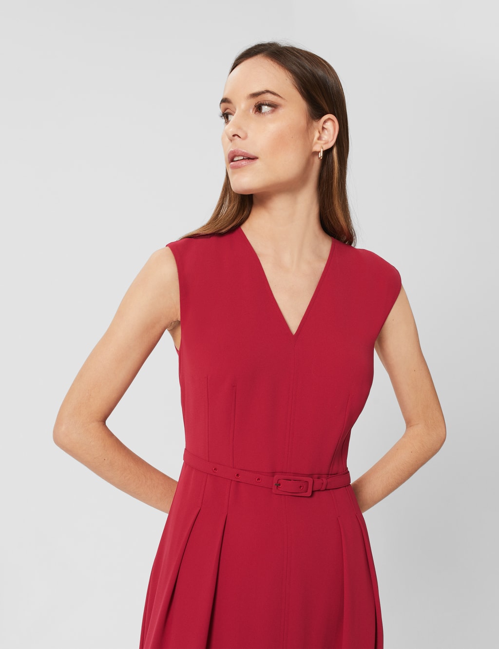 V-Neck Belted Midi Waisted Dress image 2