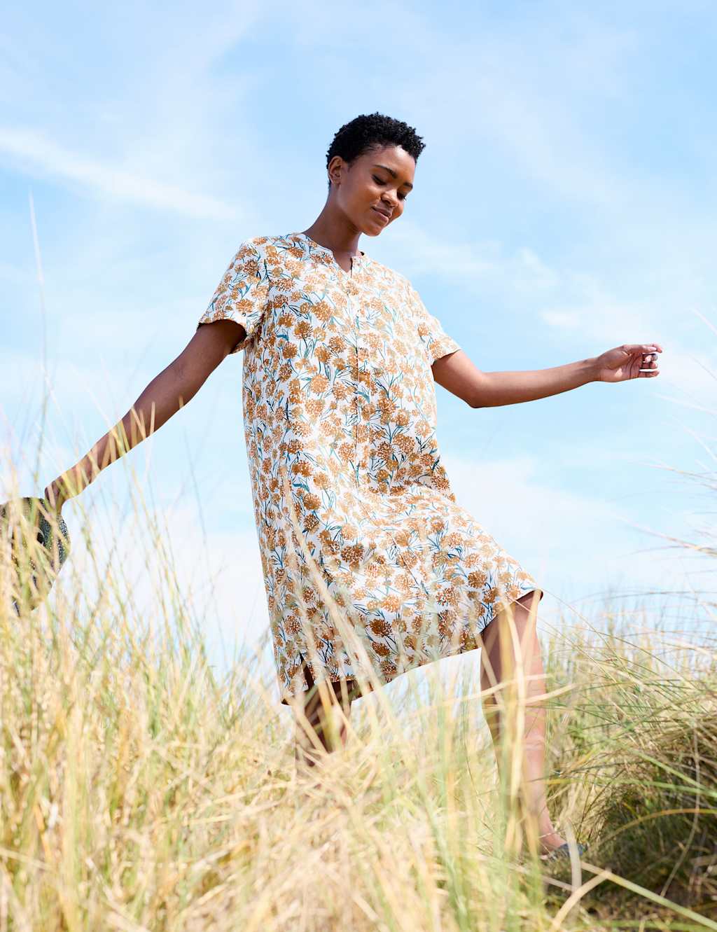 Pure Linen Floral V-Neck Shift Dress image 2