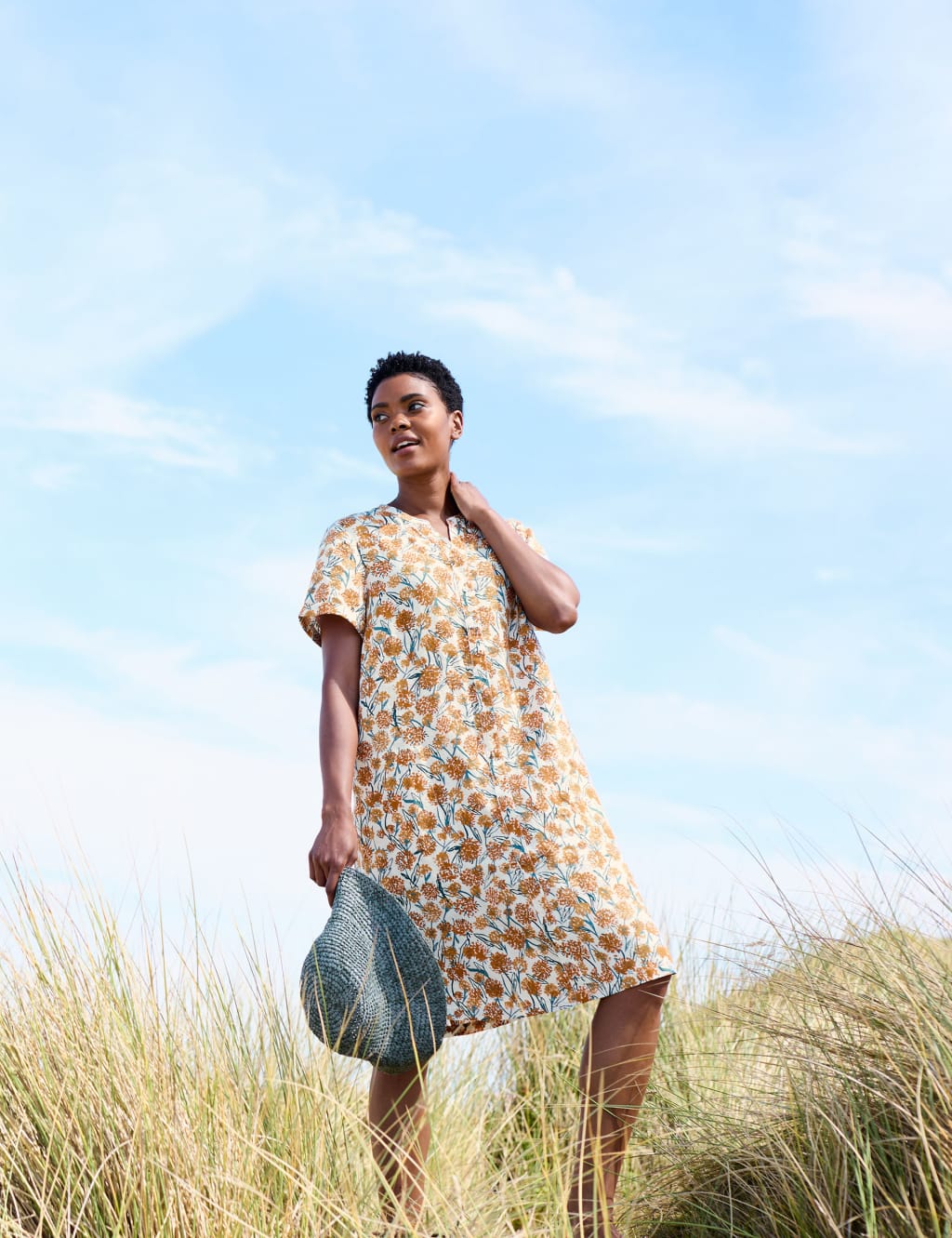 Pure Linen Floral V-Neck Shift Dress image 3
