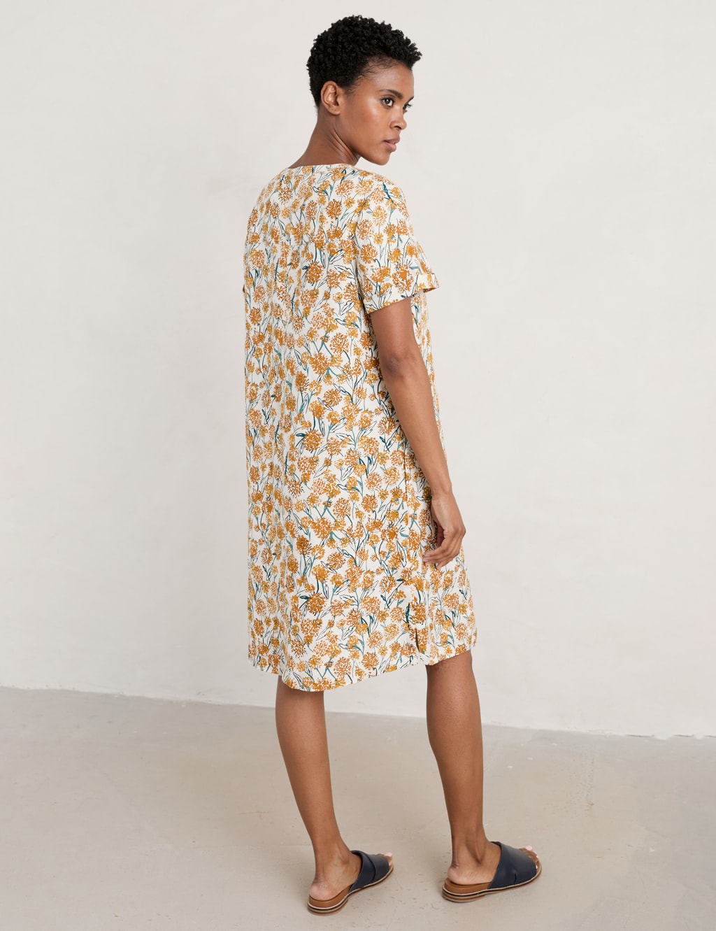 Pure Linen Floral V-Neck Shift Dress image 6