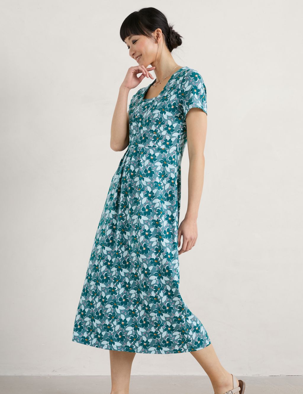 Floral V-Neck Midi Waisted Dress image 1
