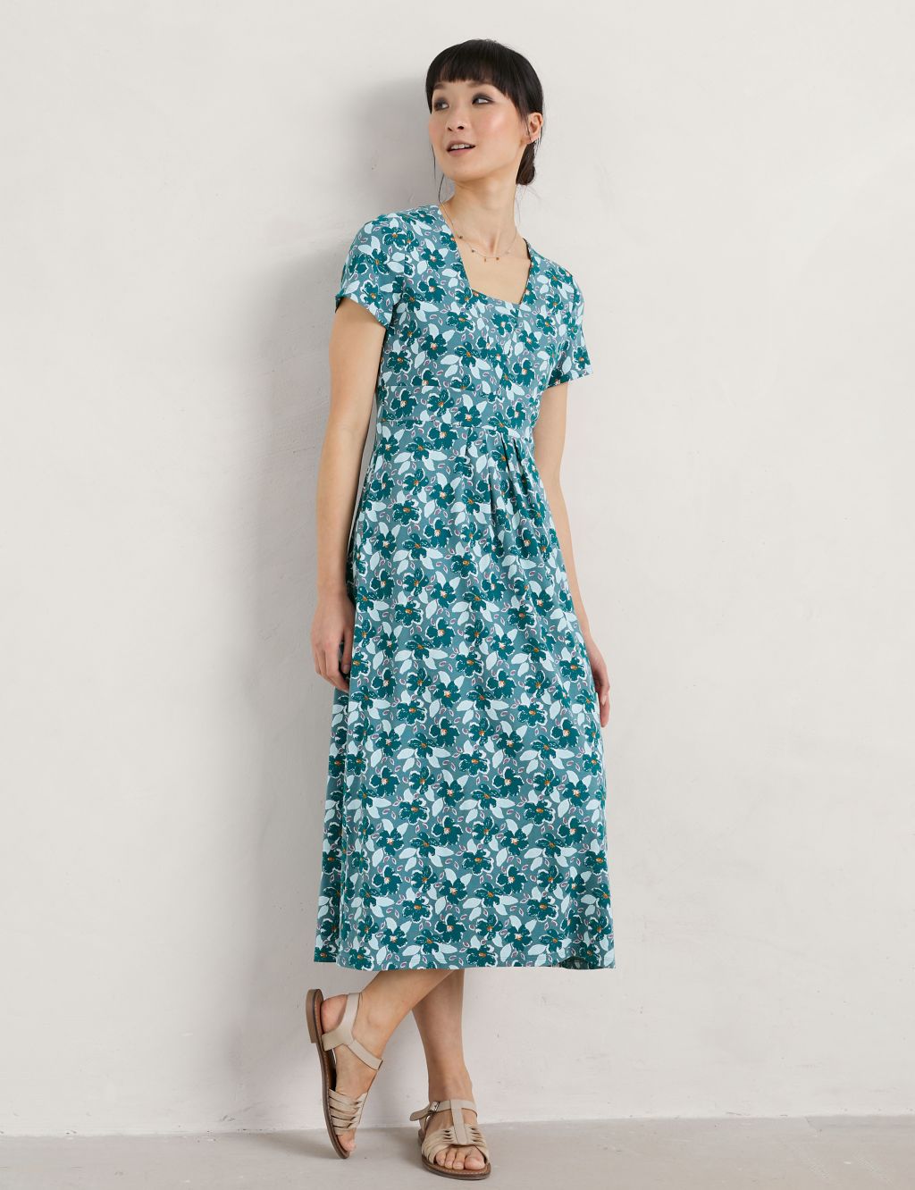 Floral V-Neck Midi Waisted Dress image 2