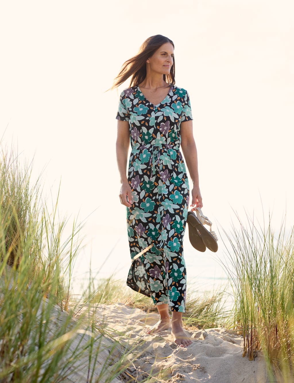 Jersey Floral V-Neck Maxi Waisted Dress image 1