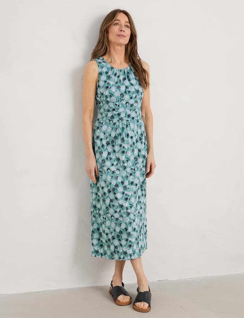 Cotton Blend Floral Midi Waisted Dress image 3