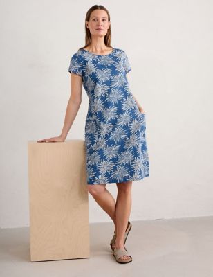 Seasalt Cornwall Women's Linen Rich Floral Knee Length Shift Dress - 18 - Blue Mix, Blue Mix