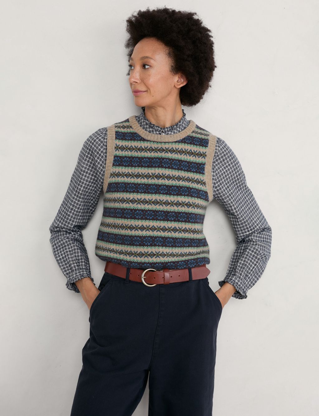 Merino Wool Rich Striped Knitted Vest image 1