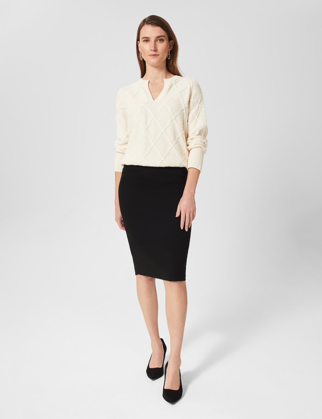 Plain black knee length skirt sales