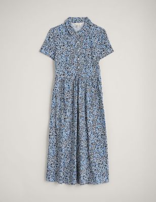Pure Cotton Floral Midi Waisted Dress