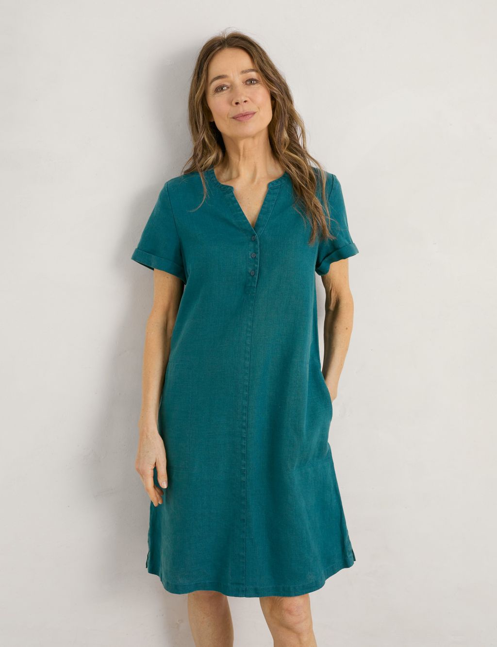 Pure Linen V-Neck Knee Length Shift Dress image 2