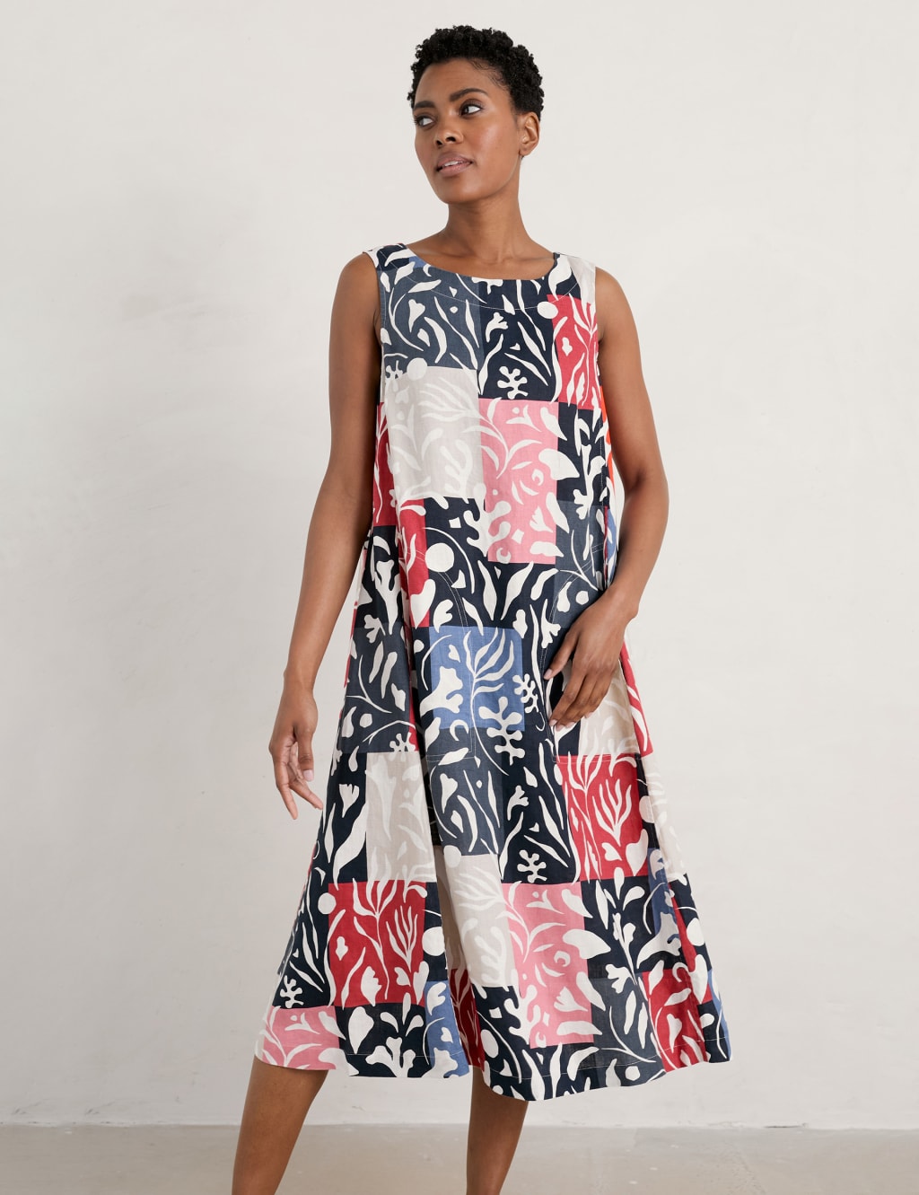 Pure Linen Printed Midi Shift Dress image 4