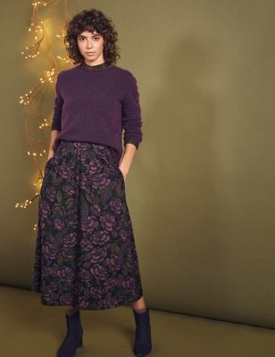 Seasalt Cornwall Women's Cotton Rich Floral Midi A-Line Skirt - 10 - Purple Mix, Purple Mix