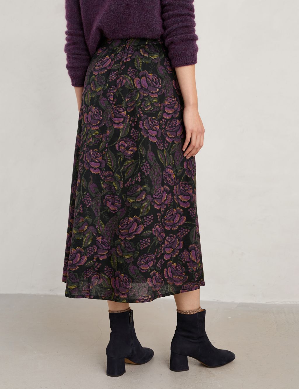 Cotton Rich Floral Midi A-Line Skirt image 5