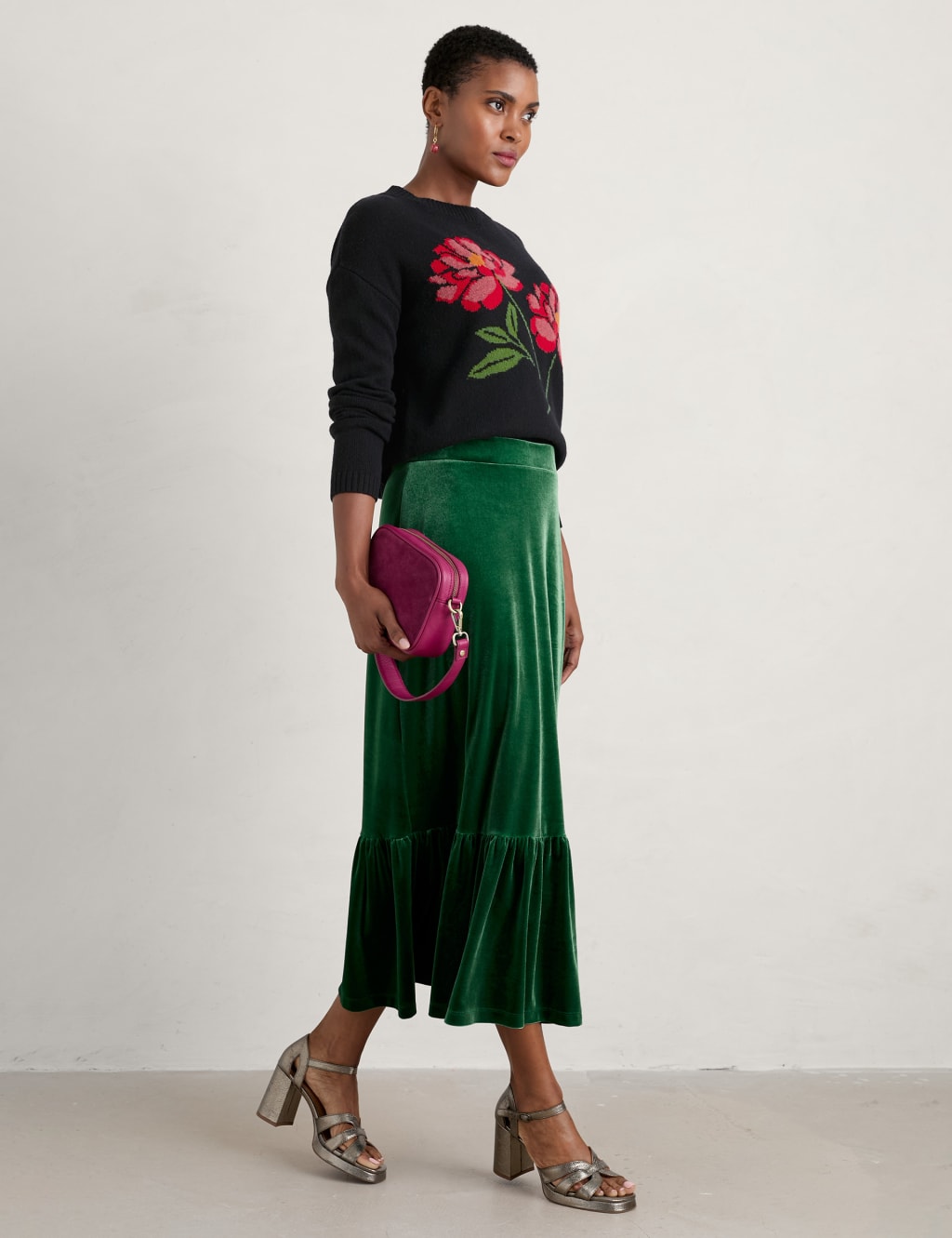 Velvet Midi Tiered Skirt image 3