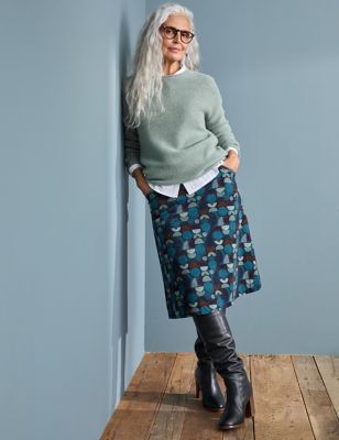 Seasalt Cornwall Womens Organic Cotton Printed A-Line Skirt - 8 - Navy Mix, Navy Mix