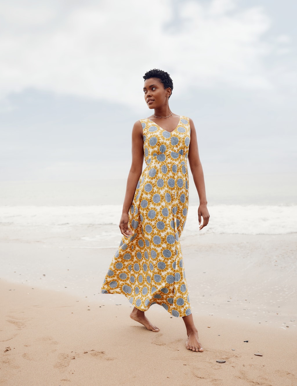 Organic Cotton Floral V-Neck Maxi Dress image 1