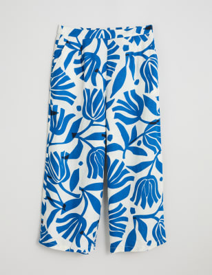 Seasalt Cornwall Womens Pure Linen Floral Wide Leg Culottes - 18 - Blue Mix, Blue Mix