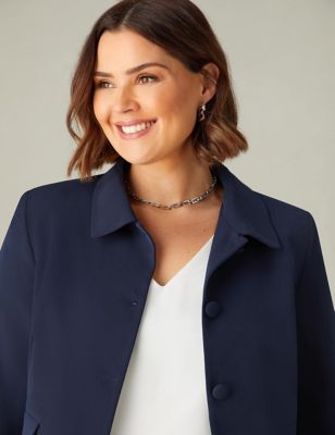 Live Unlimited London Women's Collared Short Tailored Jacket - 20 - Navy, Navy