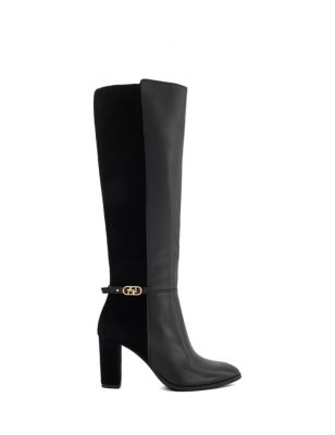 Dune London Womens Leather Block Heel Knee High Boots - 5 - Black, Black
