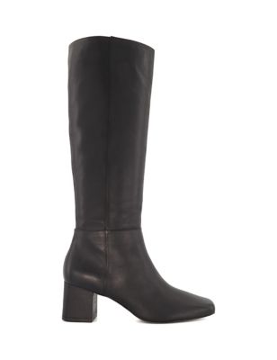 Dune London Womens Leather Block Heel Knee High Boots - 5 - Black, Black
