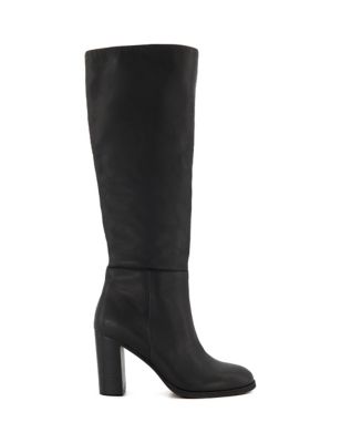 Dune London Women's Leather Block Heel Knee High Boots - 6 - Black, Black