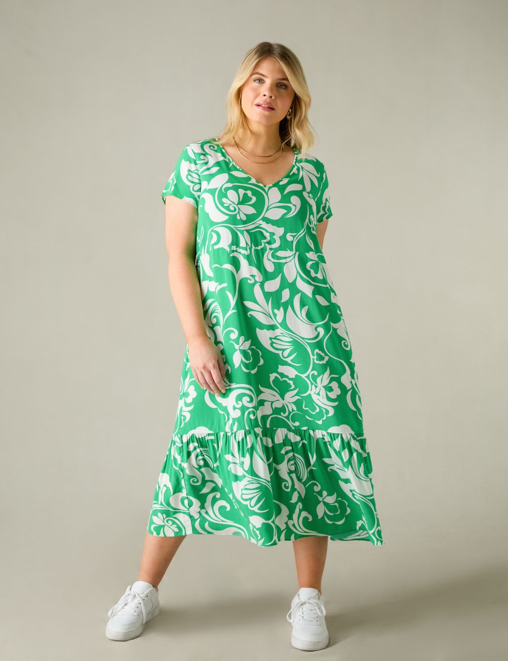 Paisley V-Neck Midi Tiered Dress