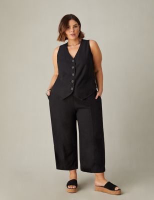 Live Unlimited London Womens Linen Blend Tapered Cropped Trousers - 18 - Black, Black