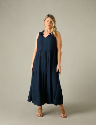 Live Unlimited London Womens Ruffle Detail Maxi Tiered Dress - 12 - Navy, Navy