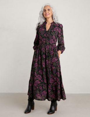 Seasalt Cornwall Womens Cotton Blend Floral V-Neck Midaxi Dress - 12 - Purple, Purple