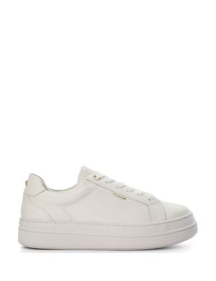 Dune London Women's Leather Lace Up Flatform Trainers - 6 - White, White,Black