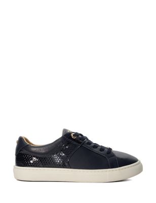 Dune London Womens Lace Up Mixed Texture Trainers - 3 - Navy, Navy