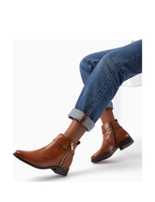 Leather flat sale ankle boots womens