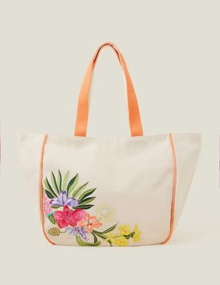 Accessorize Women's Pure Cotton Floral Embroidered Tote Bag - Natural Mix, Natural Mix