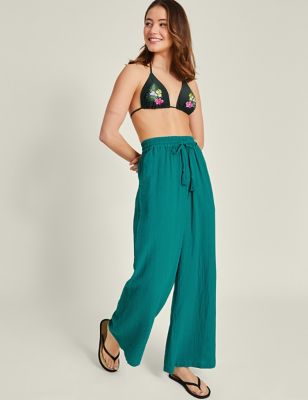 Accessorize Women's Pure Cotton Beach Trousers - M - Teal, Teal