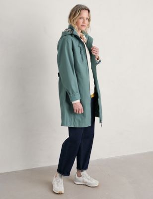 Seasalt Cornwall Womens Cotton Rich Waterproof Hooded Parka Coat - 8 - Blue, Blue