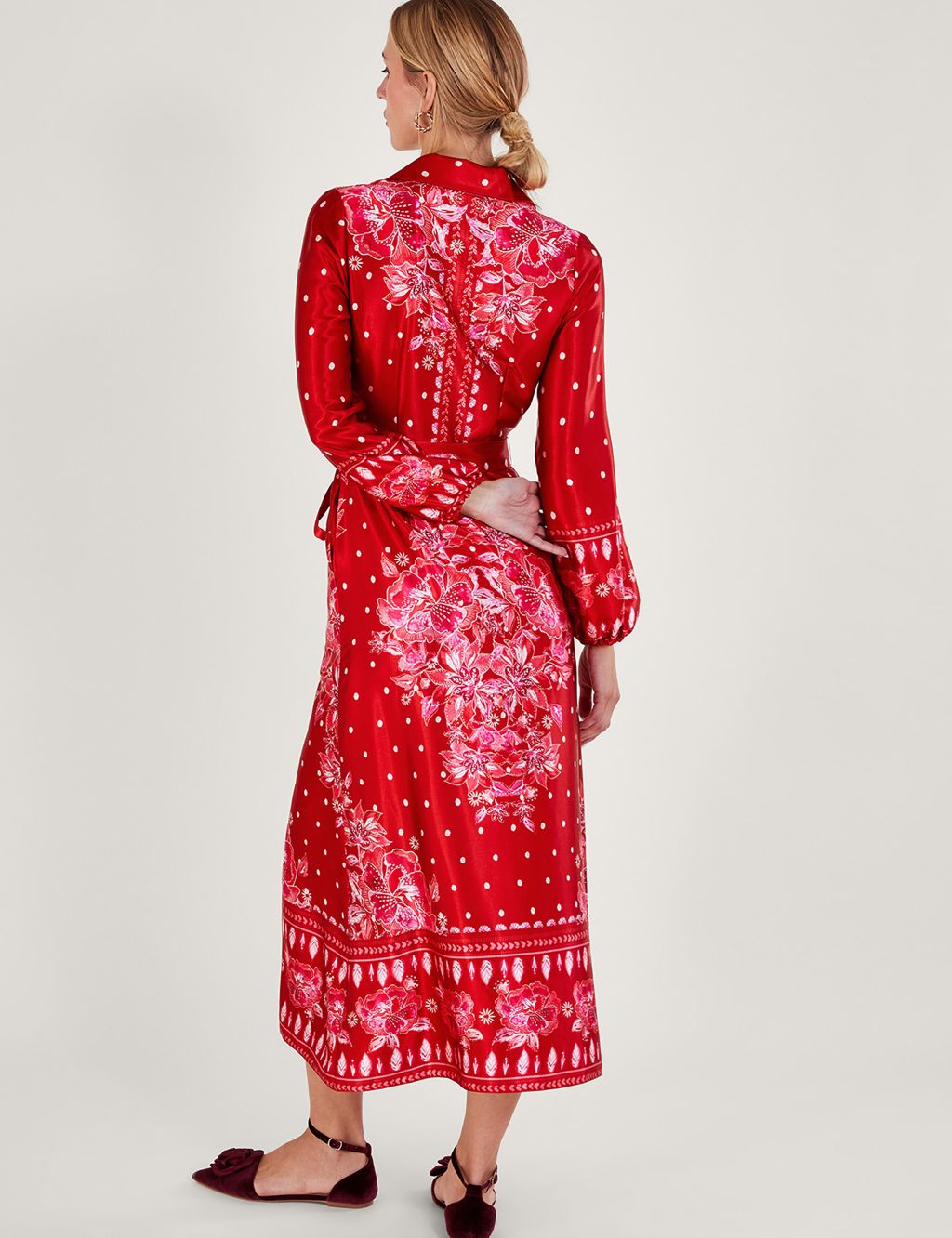 Satin Printed Belted Midaxi Shirt Dress image 3
