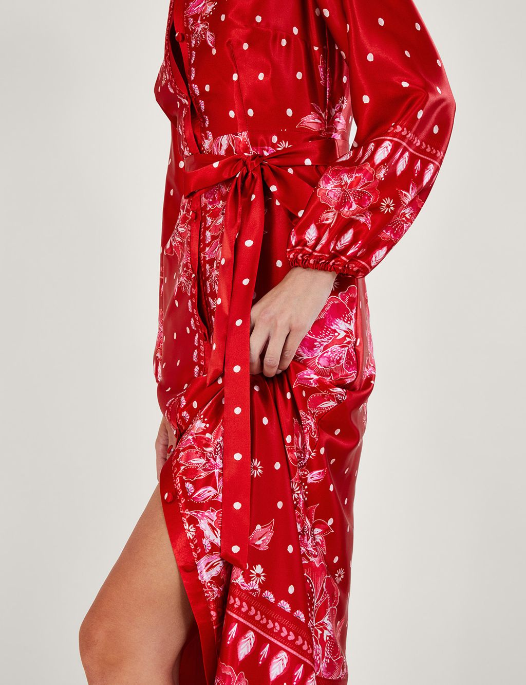 Satin Printed Belted Midaxi Shirt Dress image 5