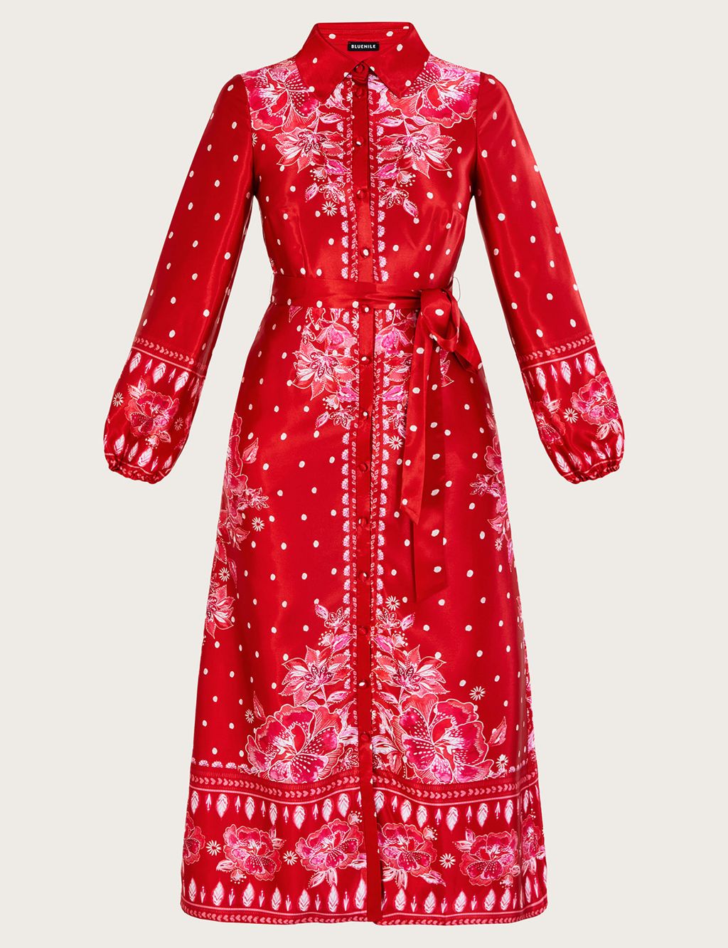 Satin Printed Belted Midaxi Shirt Dress image 2