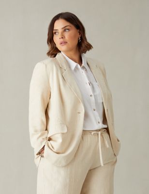 Live Unlimited London Womens Linen Blend Single Breasted Blazer - 22 - Natural, Natural