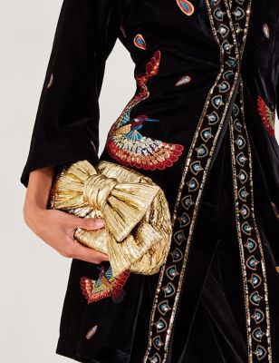 Monsoon Womens Metallic Bow Clutch Bag - Gold, Gold
