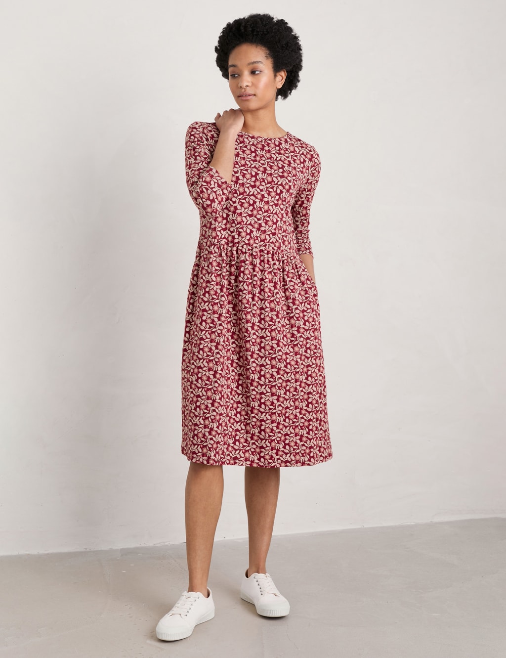 Organic Cotton Floral Midi Waisted Dress image 1