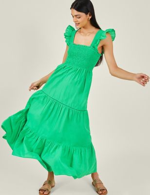Accessorize Womens Pure Cotton Embroidered Square Neck Dress - XS - Green, Green