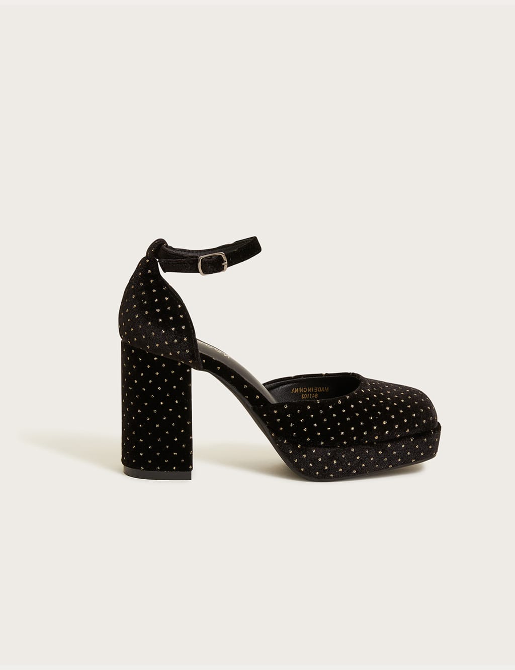 Velvet Sparkle Ankle Strap Platform Heels image 2