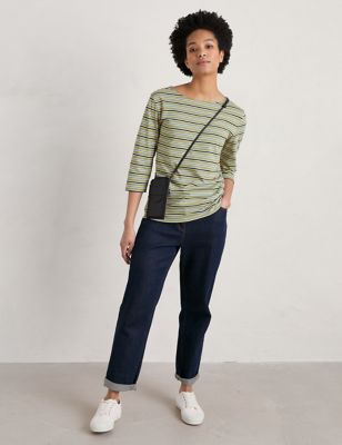 Seasalt Cornwall Womens Organic Cotton Striped T-Shirt - 8 - Green Mix, Green Mix