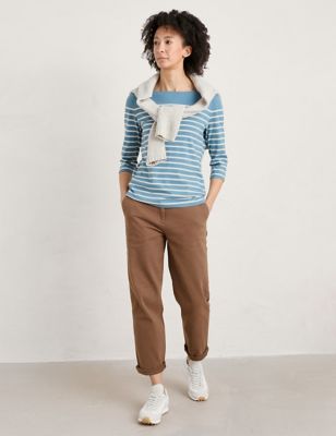 Seasalt Cornwall Womens Organic Cotton Striped T-Shirt - 12 - Blue Mix, Blue Mix