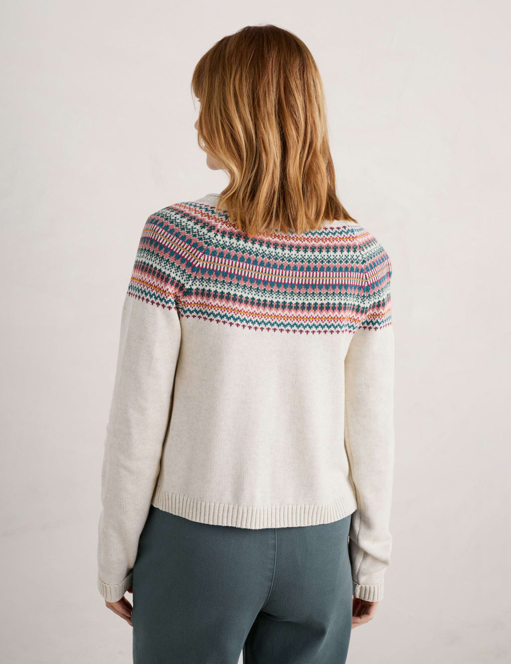 Pure Cotton Fair Isle Crew Neck Cardigan image 5